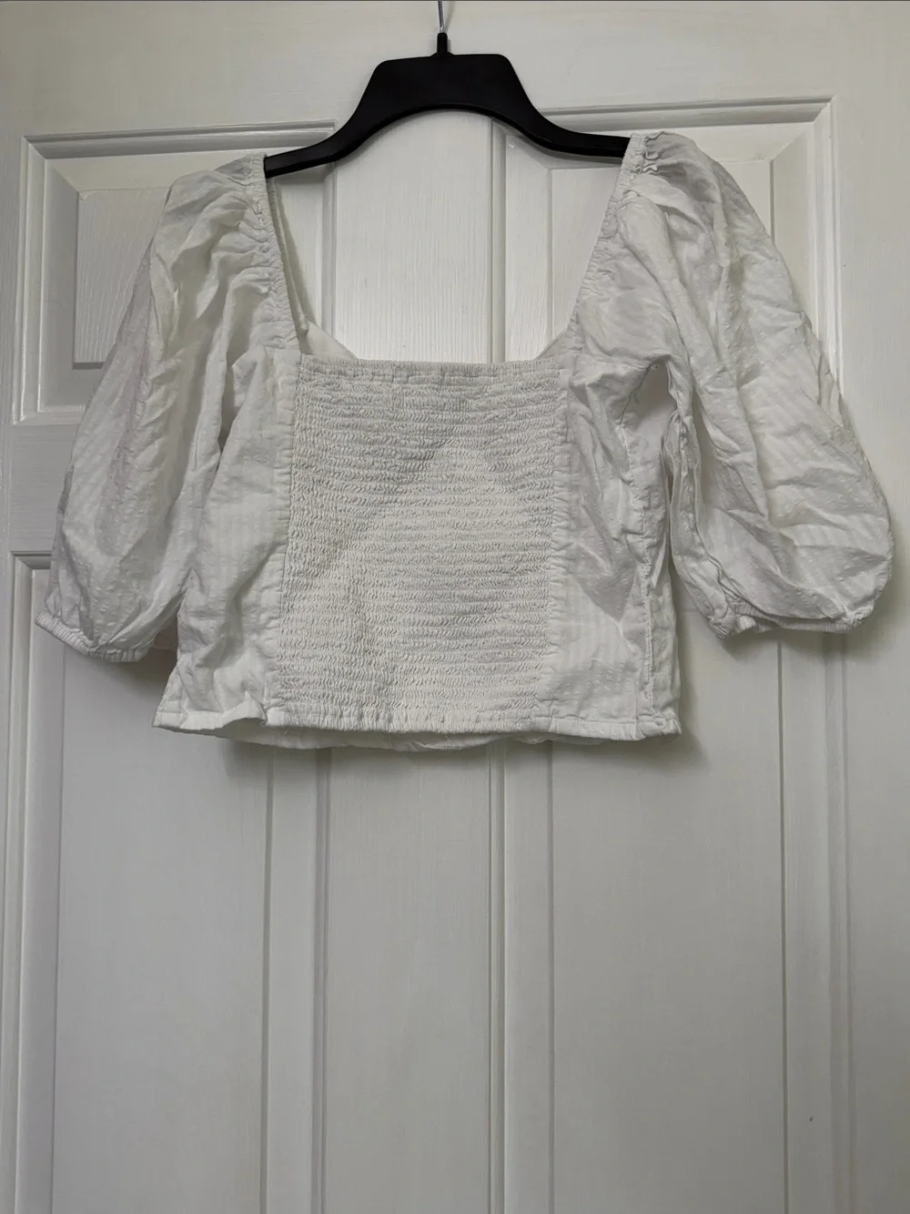 Abercrombie & Fitch White Puff-Sleeve Square Neck Blouse
